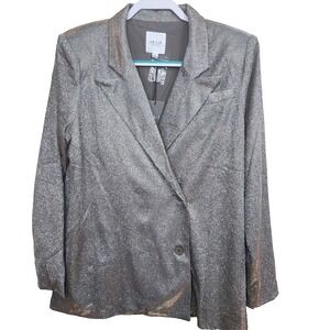 New! LE LIS Shimmer Jacket Women's Silver Glitter Sparkle Shiny Party SZ M NWT